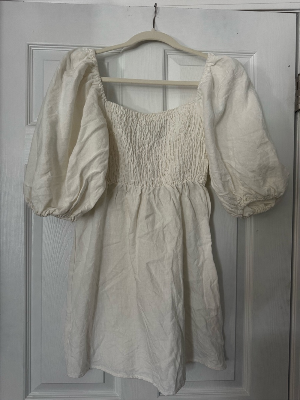 Tuckernuck Cream Puff-Sleeve Smocked Mini Dress